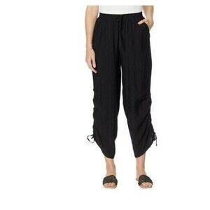 Brittany Humble Convertible Wide Leg Pant Black Ruched Drawstring Ankle Small